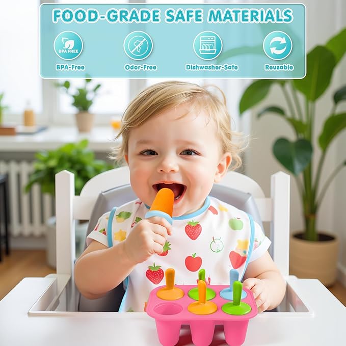 Silicone Popsicle Molds for Toddlers, 6-Cavity Mini Popsicle Molds