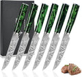 SENKEN Professional 6-Piece Steak Knife Set with Beautiful Engraved Pattern - Wasabi Collection - Razor Sharp Serrated High Carbon Steel & Emerald Green Resin Handle (6 Piece Steak Knife Set)