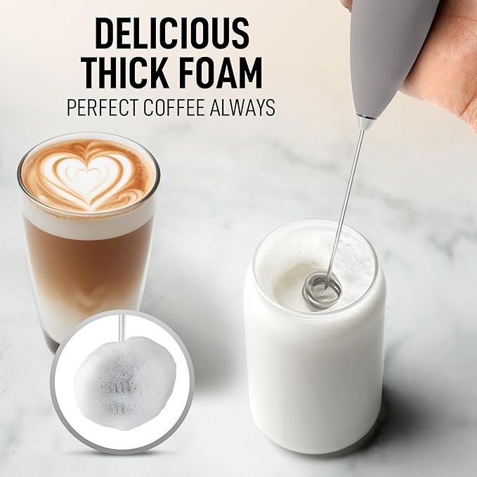 Zulay Kitchen Powerful Milk Frother Wand With Duracell Batteries - Ultra Fast Handheld Drink Mixer - Electric Whisk Foam Maker for Coffee, Lattes, Cappuccino & Matcha - Double Whisk - Gray