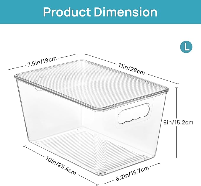 Vtopmart 4 Pack Clear Stackable Storage Bins with Lids, Large