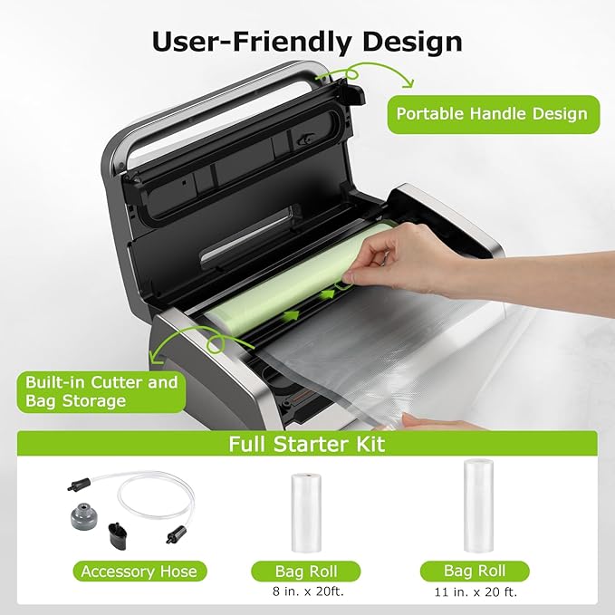 Bonsenkitchen Vacuum Sealer Machine with Globefish Technology, Low-Noise
