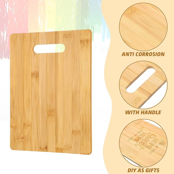 Vesici 18 Pack 12" x 8" Wood Cutting Boards with Handles Laser Engraving Bamboo Cutting Board Blanks Bulk Craft Boards for Wood Burning, Custom Engraving Gifts