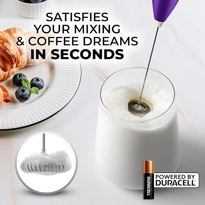 Zulay Powerful Milk Frother for Coffee with Upgraded Titanium Motor - Handheld Electric Whisk, Milk Foamer, Mini Mixer & Coffee Blender for Frappe, Latte, Matcha, No Stand - Lush Purple