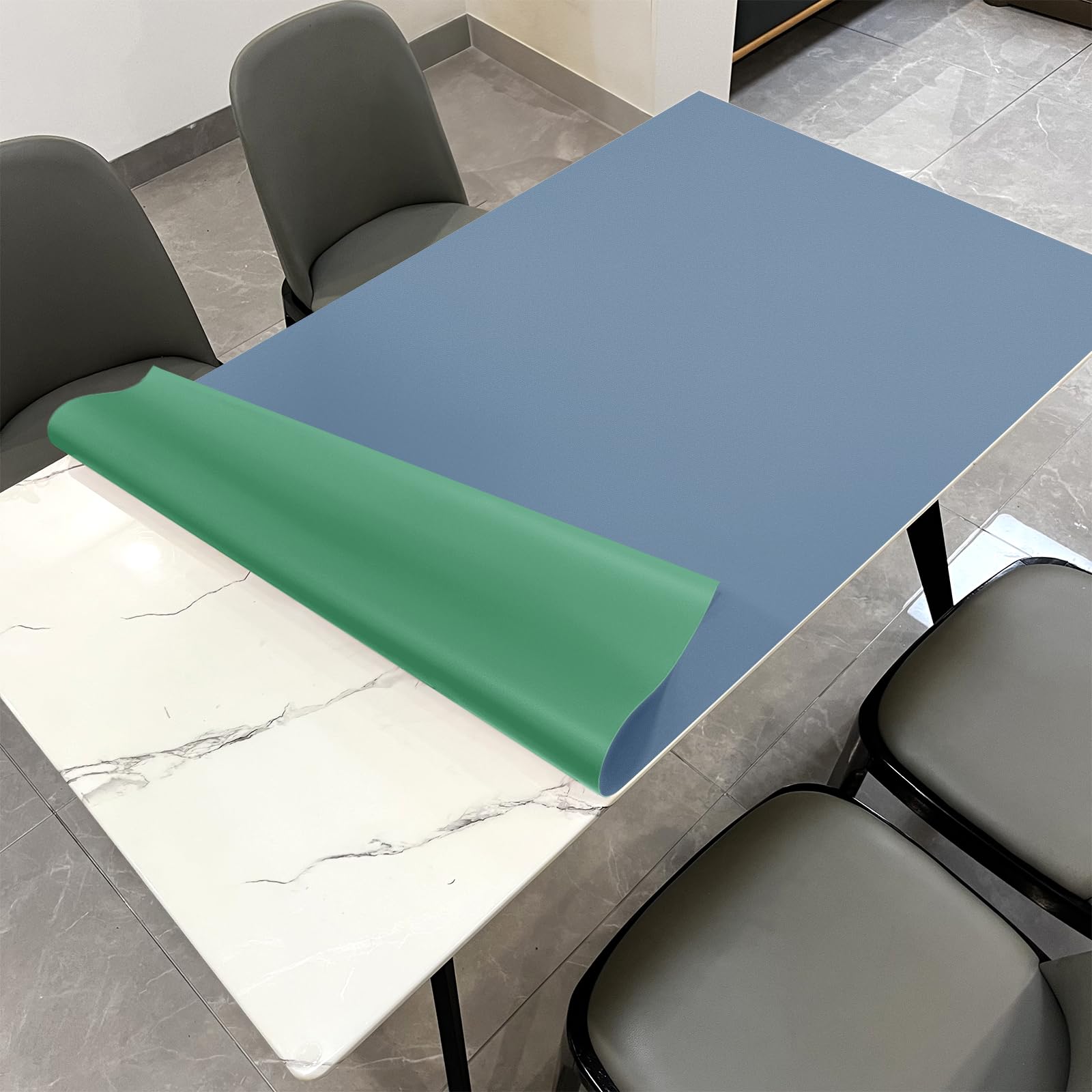 Zinkooat Faux Leather Table Cover,1.8mm Thick,30x48 Inch Desk Cover,Large Desk Mat,Table Protector,Table Cover Protector,Table Top Protectors for Wood,Desk Writing Mat(Grayish Blue+Dark Green,30x48)