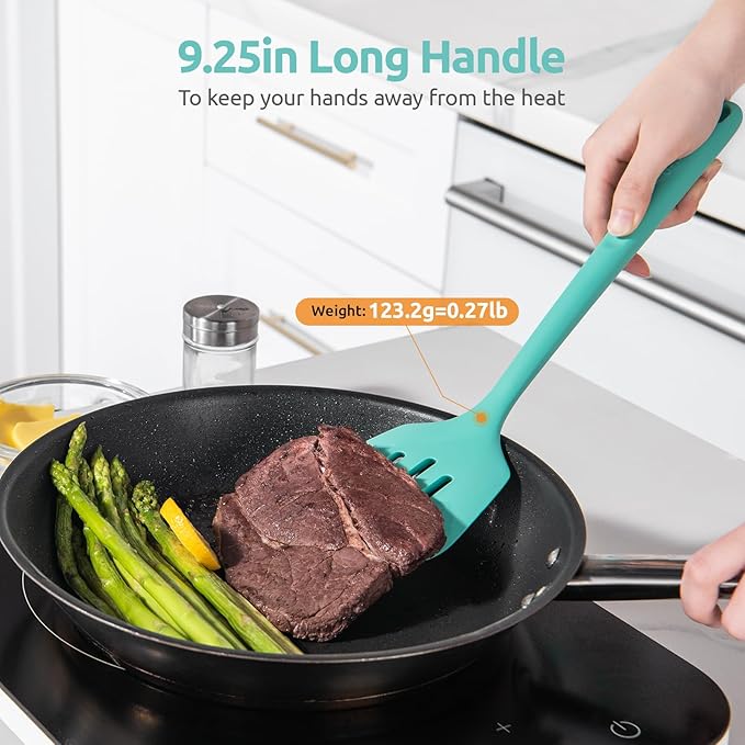 U-Taste Silicone Turner Slotted Spatula, 13.6" Long/3.7" Wide, Aqua Sky