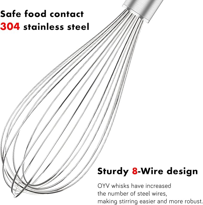 OYV 304 Stainless Steel Whisk Set, Dishwasher Safe Rustproof Metal Whisk, Professional Balloon Wire Whisks for Kitchen Cooking, Perfect For Blending, Whisking, Baking, Beating, 3 Packs (8" 10" 12")