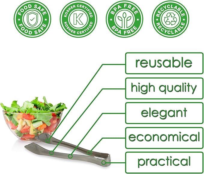 PARTY BARGAINS 8.5″ Silver Plastic Serving Tongs 24-Pack – Heavy-Duty Disposable & Reusable Kitchen Tongs for Parties BBQ Buffet Salad Appetizers Catering