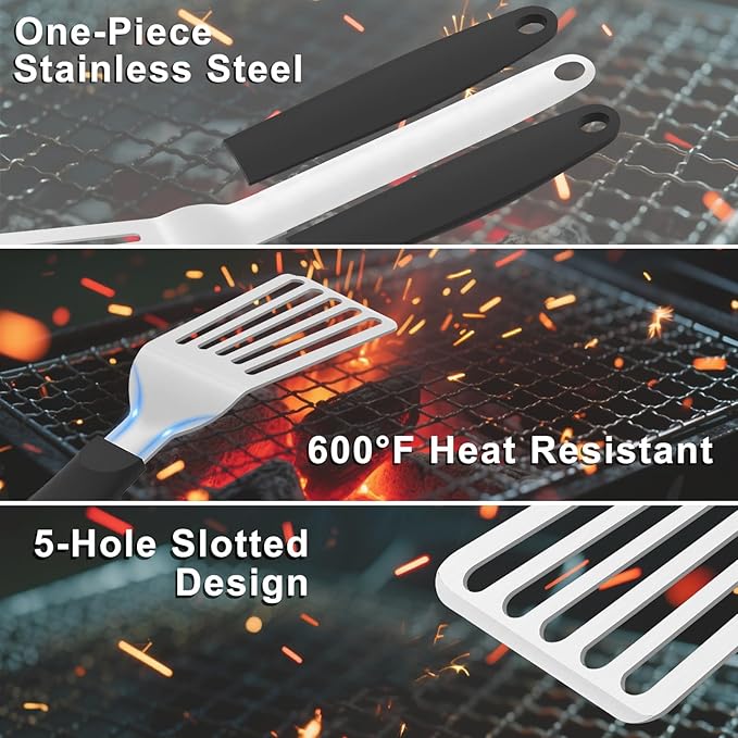 Svailse Stainless Steel Fish Spatula, 13.3 inch Metal Spatulas with Silicone Handle, Slotted Turner for Cooking, Grilling, Flipping, Egg, Cookie, Pancake and Burger (Large)