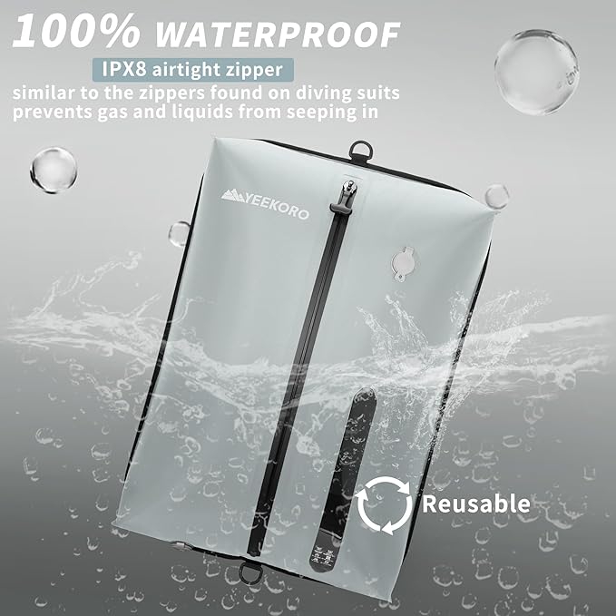YEEKORO Vacuum Bag for Travel, Professional IPX8 Waterproof Reusable Vacuum Compression Bags for Travel Suitcases, Durable Space Saver Bag(3 PACK,With Pump)