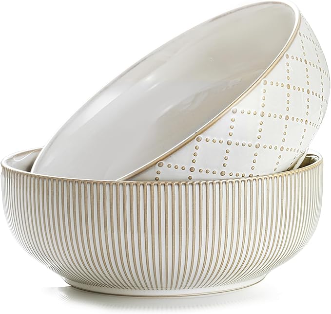 getstar Large Serving Bowls (9.5 inch & 92 fl oz), Ceramic Salad Bowl Set of 2, Microwave and Dishwasher Safe