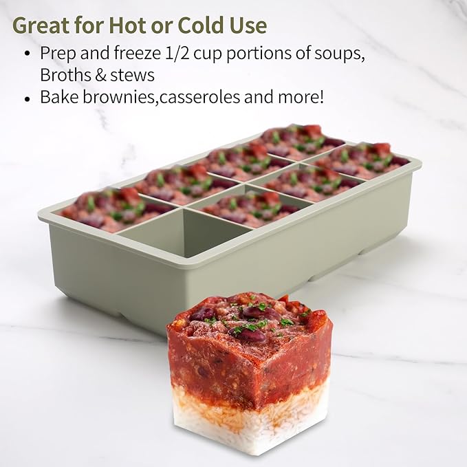 1/2 Cup Silicone Freezer Tray With Lid - Silicone Freezer Molds 4-Pack For meal prep & freezing of various sauces and other dishes, makes 32 perfect 1/2 cup portions cube (Green 4 Pack)