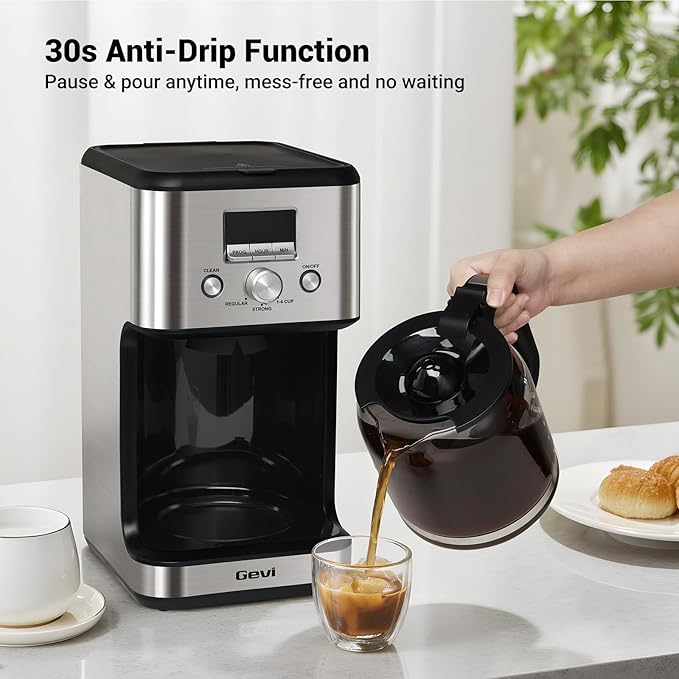 Gevi 14-Cup Drip Coffee Maker, Programmable Timer, 2H Warm, Strong Brew