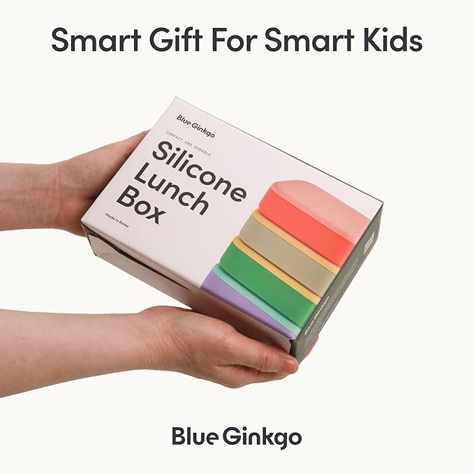 BLUE GINKGO Bento-Style Silicone Lunch Box Set, Purple, Made in Korea