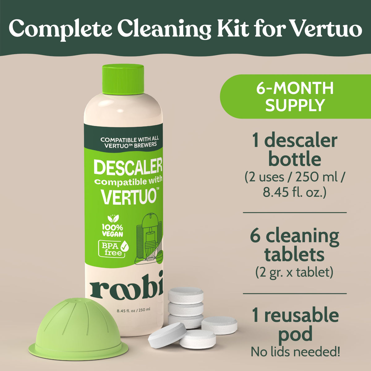 Roobi Nespresso Compatible Vertuo Cleaning & Descaling Kit