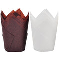 MyBakning Large size White+Brown Tulip Baking Cups 2-1/4"(Base diameter) x 4"(Wall height) Greaseproof paper baking cupcake Muffin liners, Case of 130 pcs