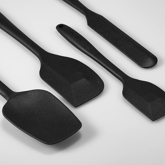 JXWING 4-Piece Silicone Spatula Set with Stainless Steel Core, Black