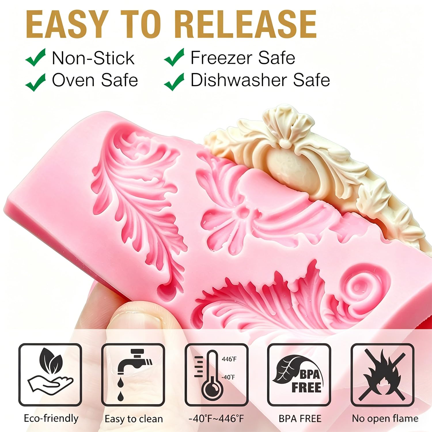 Baroque Silicone Molds, AIMEIKI 3 Pack Baroque Border Fondant Molds Scroll Lace Mold Vintage Curlicues Baking Molds for Cake Decorating, Chocolate, Cupcake Topper, Clay Crafts