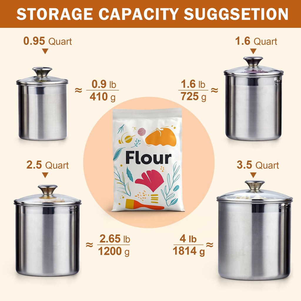 Cooks Standard Airtight Kitchen Canister Set for Coffee, Flour & Sugar Storage – Stainless Steel Food Storage Containers with Glass Lid – Pantry Organization Jars, 4 Pack