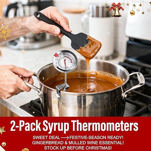 Telead Candy Thermometer Waterproof IP67 - Oil Thermometer for Frying with Clips - 9" Side of Pot Thermometer Deep Fry for Oil Candy Candle BBQ (Silver 2 PCS, 9 inches)
