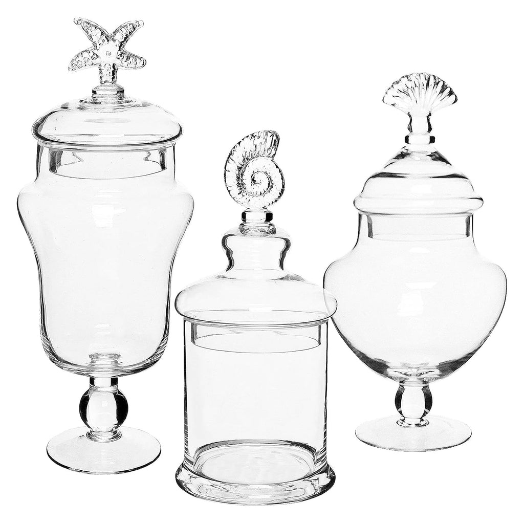 MyGift Clear Glass Apothecary Jars with Lid, Set of 3