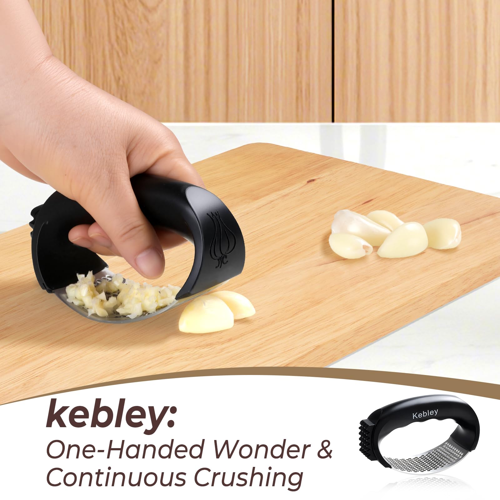 Kebley Garlic Press Rocker Stainless Steel Garlic Crusher, Mincer and Chopper with Peeler and Scraper,brush, Easy Kitchen Gadget for Effortless Smashing