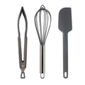COOK WITH COLOR Stainless Steel Silicone Tipped Kitchen & BBQ Tongs Set, 3 Pc Utensils, Grey