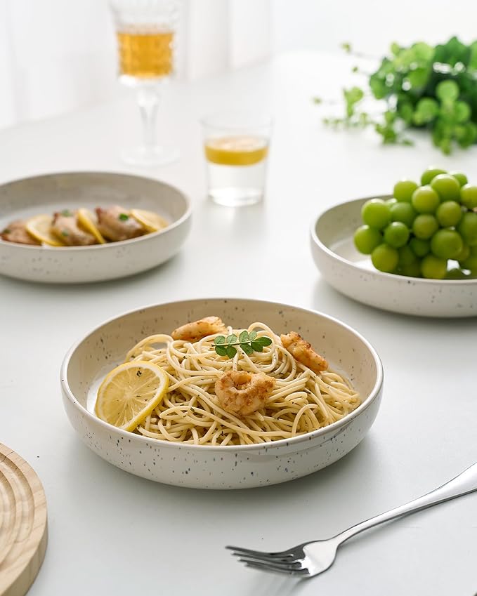 famiware Milkyway 33 oz Pasta Bowls Set of 4, Creamy White