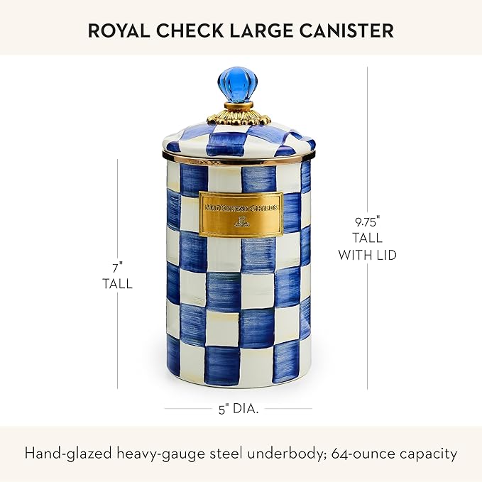 MACKENZIE-CHILDS Enamel Canister, Large, Blue-and-White Royal Check