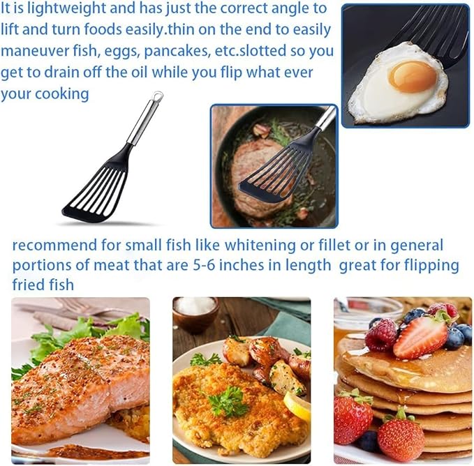 KSENDALO Thin Kitchen Spatula Turner for Egg,Fish, Slotted Flexible Plastic Spatula for Nonstick Cookware, Idea Kitchen Utensil for Egg, Bacon, Fish, Pancakes