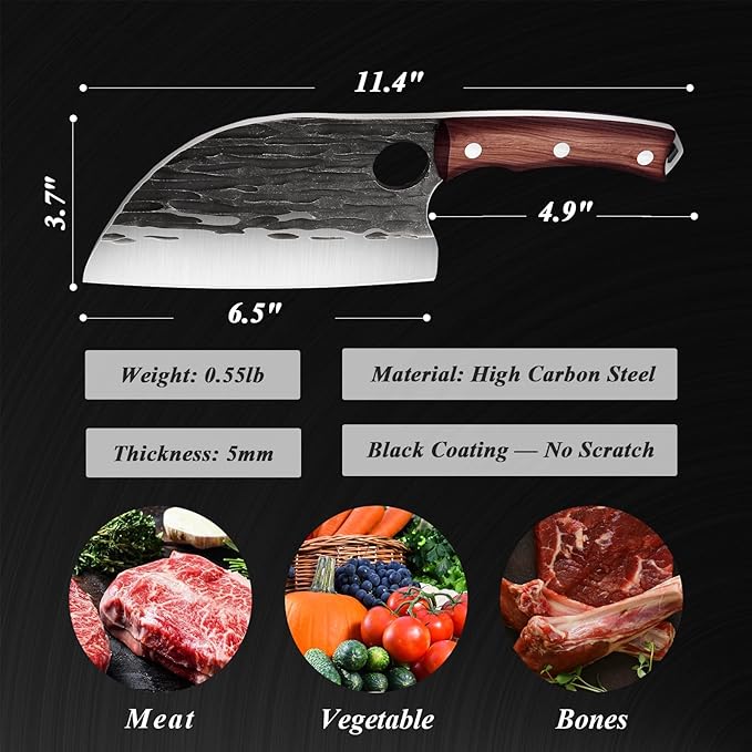 ROCOCO Butcher Cleaver Knife Set - 3PCS Serbian Chef Viking Boning Knife