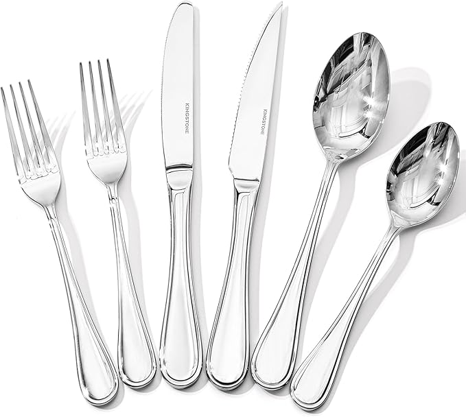 24 Piece Silverware Set for 4 with Steak Knives, 18/10 Stainless Steel