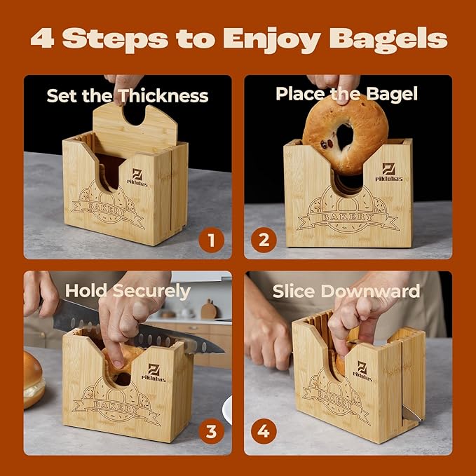 Piklohas 2026 Bagel Slicer, Bamboo Bread Slicer for Small and Large Bagels