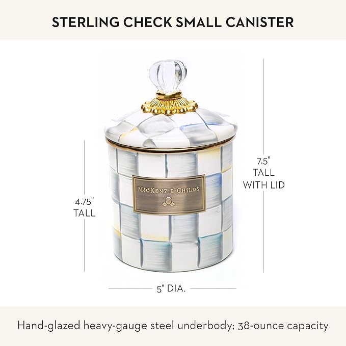 MACKENZIE-CHILDS Enamel Canister, Small, Gray-and-White Sterling Check