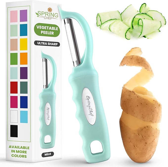 Spring Chef Swivel Vegetable Peeler for Kitchen w/Soft Grip Handle, Mint