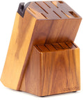 Coninx Knife Block with Built-In Sharpener – 15 Slot Acacia Wood Knife Holder for Kitchen Counter – Non-Slip Wooden Knife Organizer Stand for Chef & Bread Knives