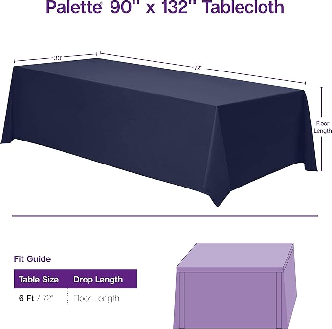 Gee Di Moda Rectangle Tablecloth - 90 x 132 Inch Charcoal Table Cloth for 6 Foot Tables with Floor-Length Drop - Heavy Duty Washable Fabric for Holiday Party, Dinner, Weddings & Baby Shower