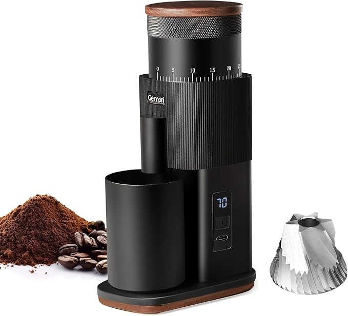 Portable Electric Burr Coffee Grinder,Wirsh Geimori T38 with 3600mAh Battery& Stepless Adjustment for Espresso,Pour Over,French Press, Single Dose, Fast USB-C Charging,Travel & Home Use,Black