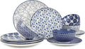 Selamica Ceramic Dinnerware Sets, 12 pcs Plates and Bowls Sets,Vintage Blue