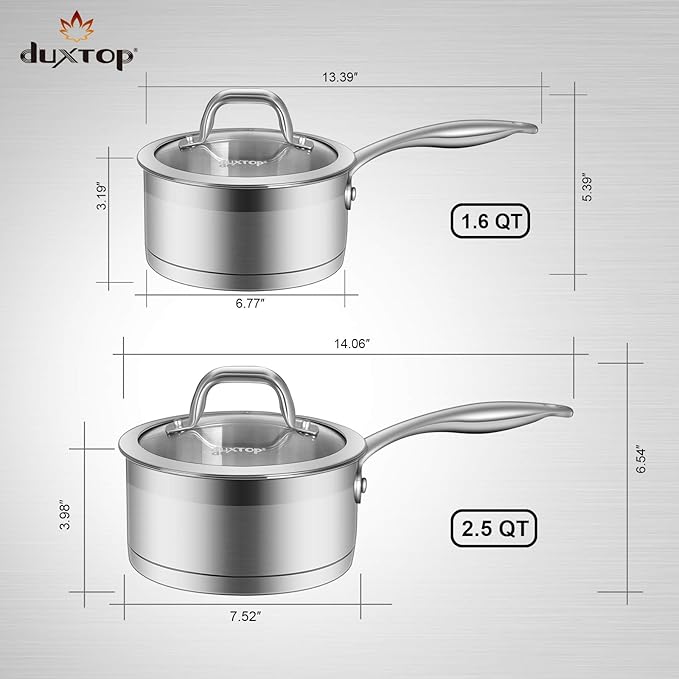 Duxtop Stainless Steel Sauce Pan with Lid, 2.5 Quart Induction Cooking Pot