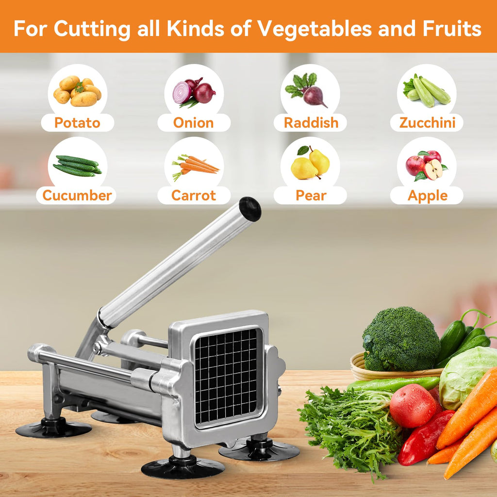 MYTASUY Commercial French Fry Cutter Stainless Steel.Potato Cutter for French Fries with 3/8Inch Blade, Commercial French Fry Cutter Manual Potatoes Cutting Machine with Suction Feet.