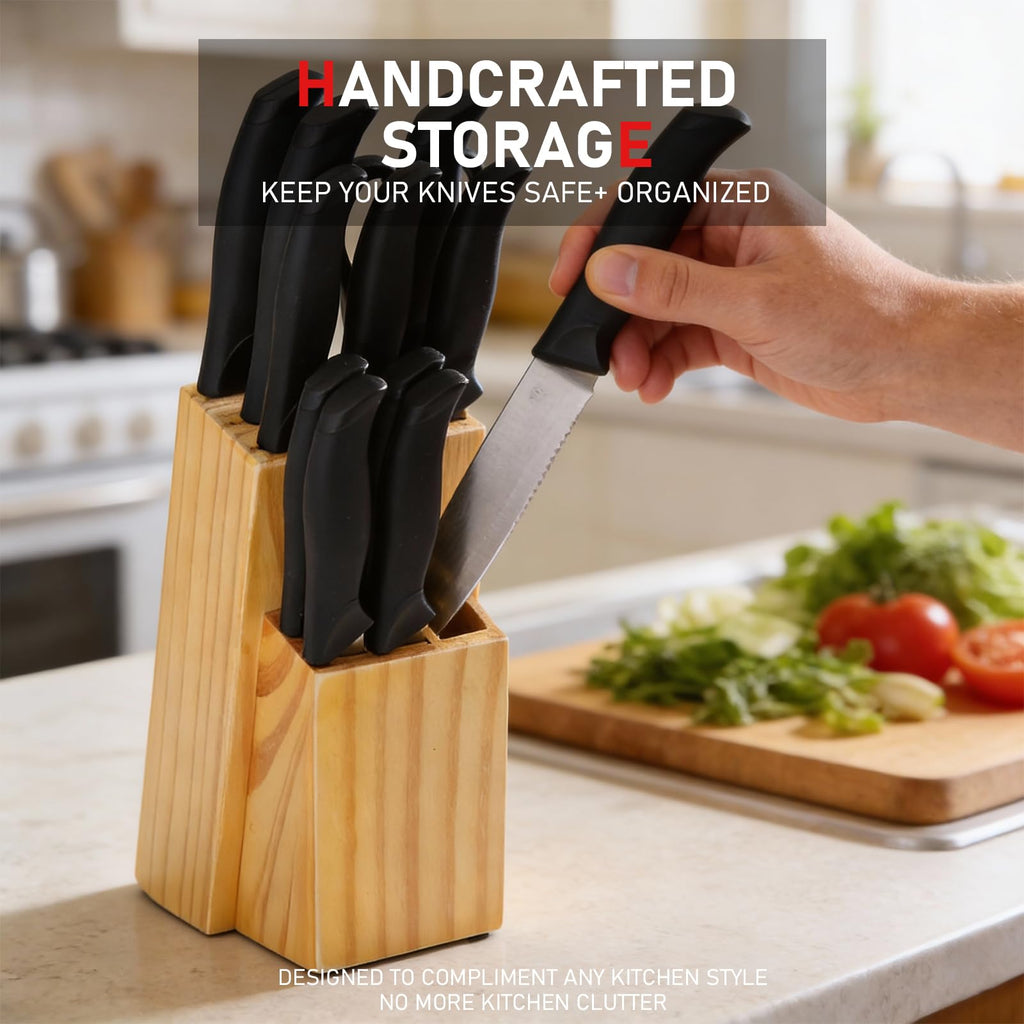 KOOMADE Knife Set With Block, Cutlery Essentials 23 PCS Kitchen Stainless Steel Knife Block Sets With Cutting Board, Shears, Paring, Utility, Santoku, Steak Knives, Dishwasher Safe Cutlery Block Set