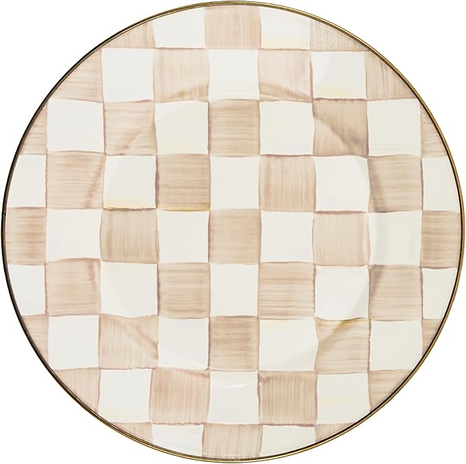 MACKENZIE-CHILDS Enamel Dinner Plate, Brown-and-White Mocha Check