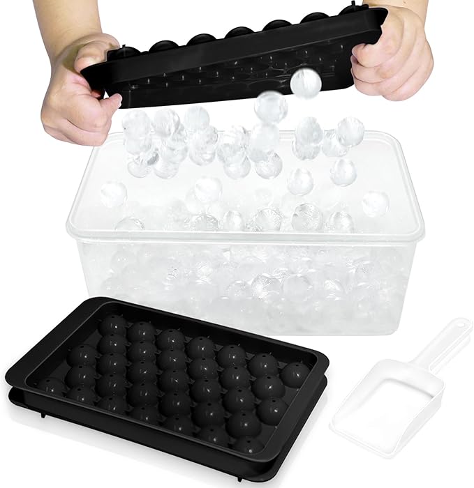 WIBIMEN Ice Cube Tray with Lid and Bin, 1" Round Ice Trays for Freezer