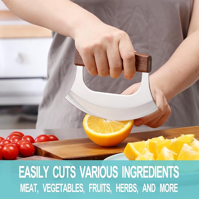Coowolf Ulu Knife with Stand for Cutter Pizza Meat Vegetables Herb Salad