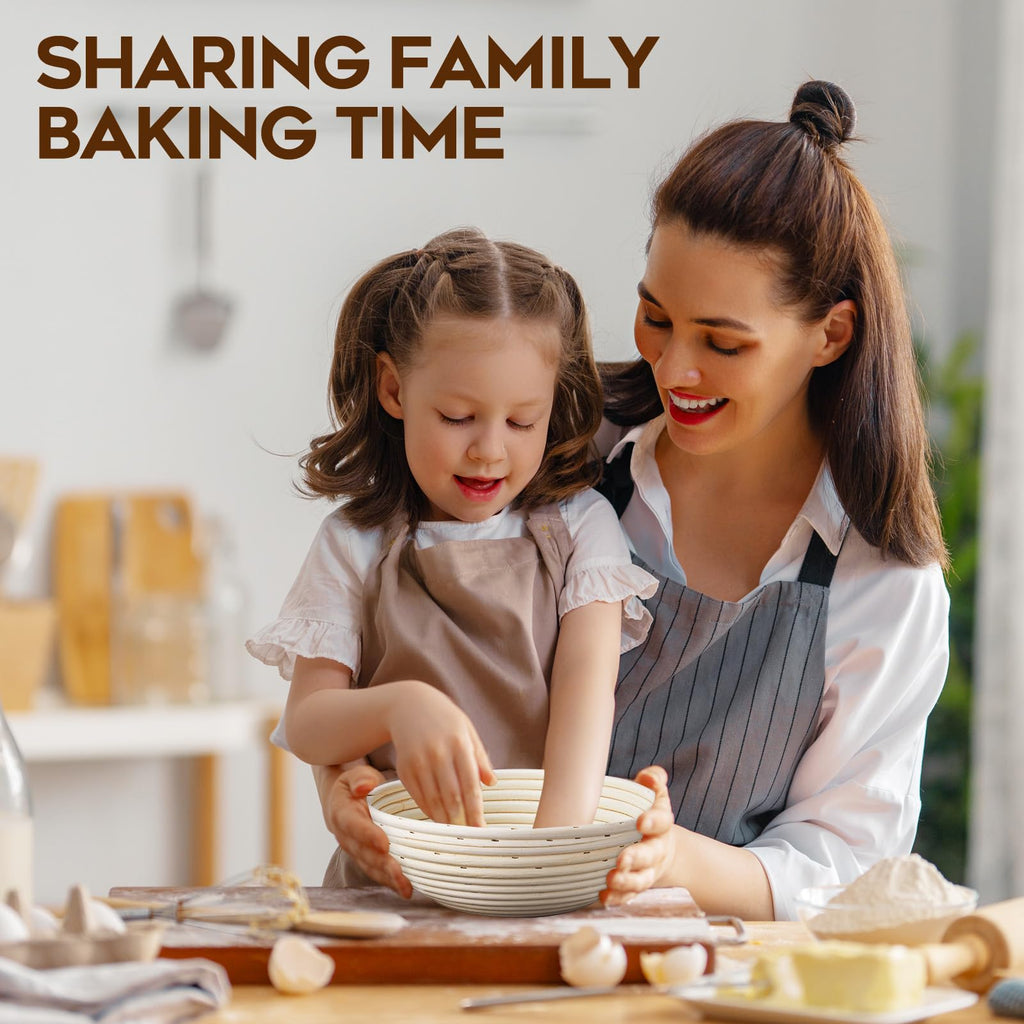 Dimpola Banneton Proofing Basket for Sourdough Bread, Handmade & Natural Rattan - Round Dough Rising Basket for Baking - Perfect for Artisan Breads (Round of 2 Gift Set)