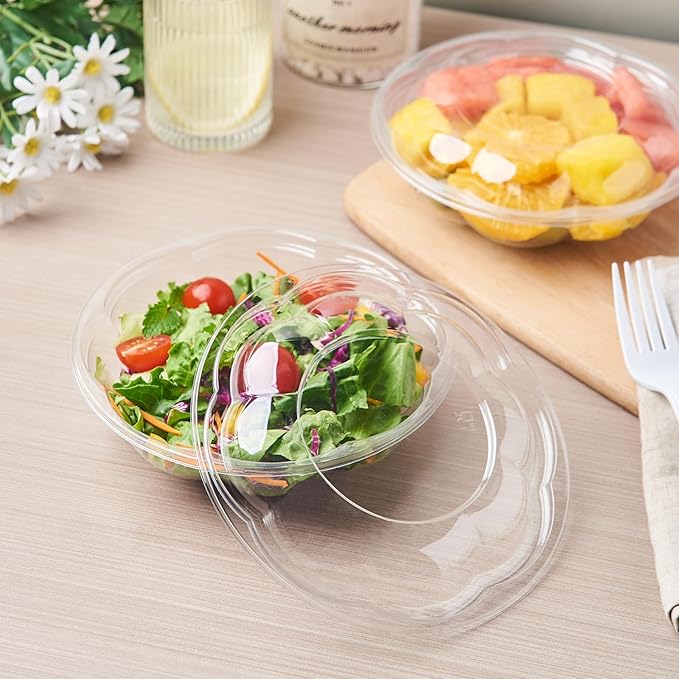 Jaluxing [18 oz. 50 Sets Clear Plastic Salad Bowls with Airtight Lids Disposable To Go Mixing Containers Serving for Fruit, Quinoa, Lunch and Meal Prep