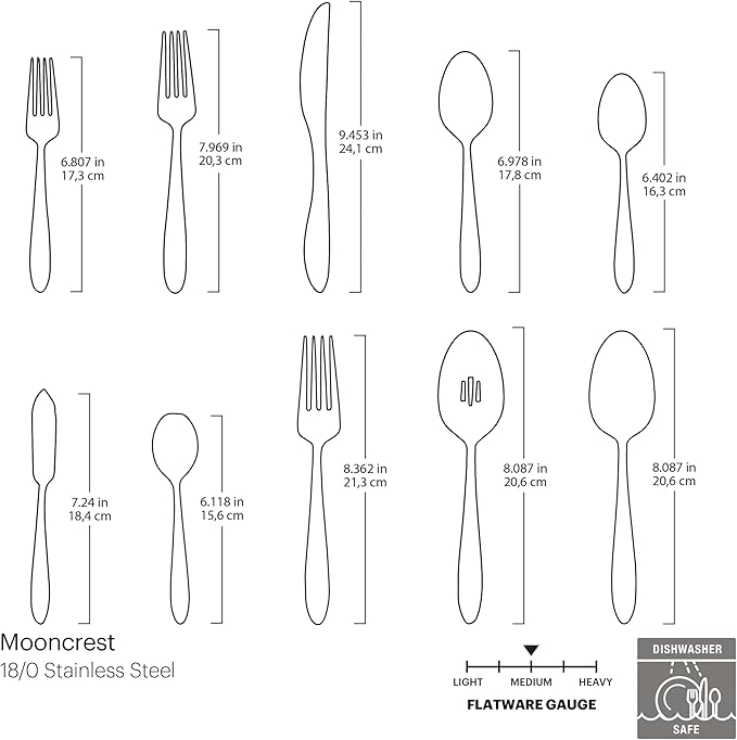 Oneida Mooncrest 45-Piece 18/0 Silverware Set for 8, Flatware