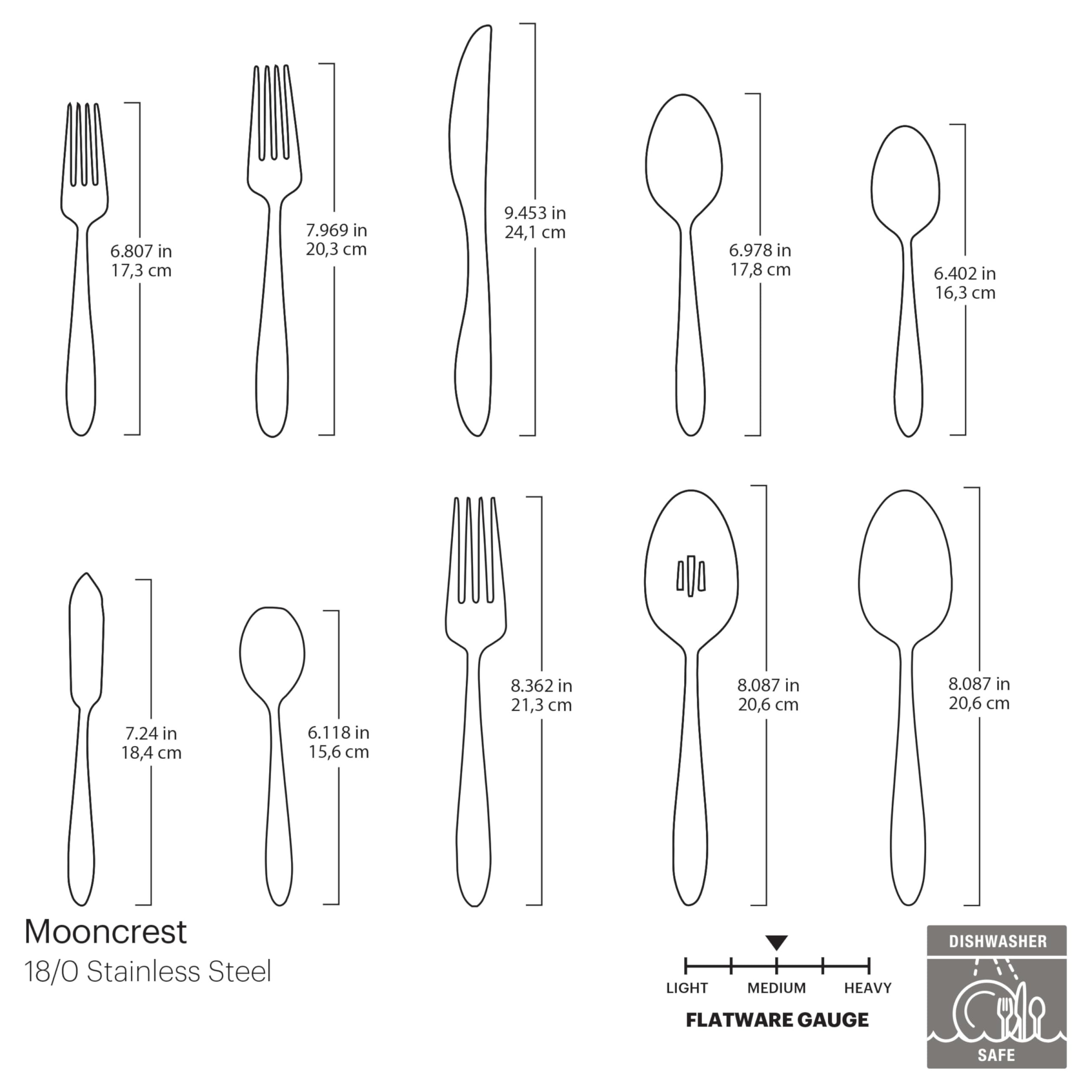 Oneida Mooncrest 45-Piece 18/0 Silverware Set for 8, Flatware