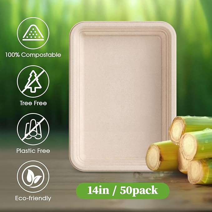 ECOLipak 50 Pack 14 in Compostable Natural Disposable Food Crawfish Trays