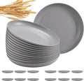 HEYCOME 12 Pcs Unbreakable Deep Dinner Plates Set, 9 inch Reusable Plastic Wheat Straw Plates, Microwave and Dishwasher Safe Plate for Kitchen, Lightweight Plate for Dessert, BPA Free, Light Gray